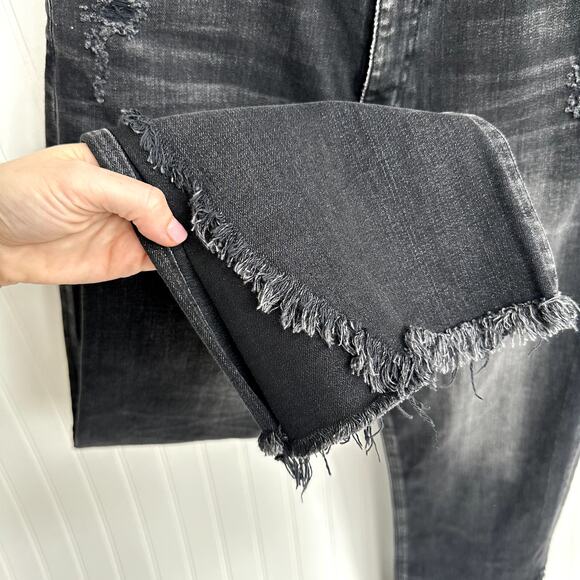 MOUSSY Alhambra Flare-Hi Jeans Black Cropped Flare Split Hem High Rise 29 - Picture 8 of 11